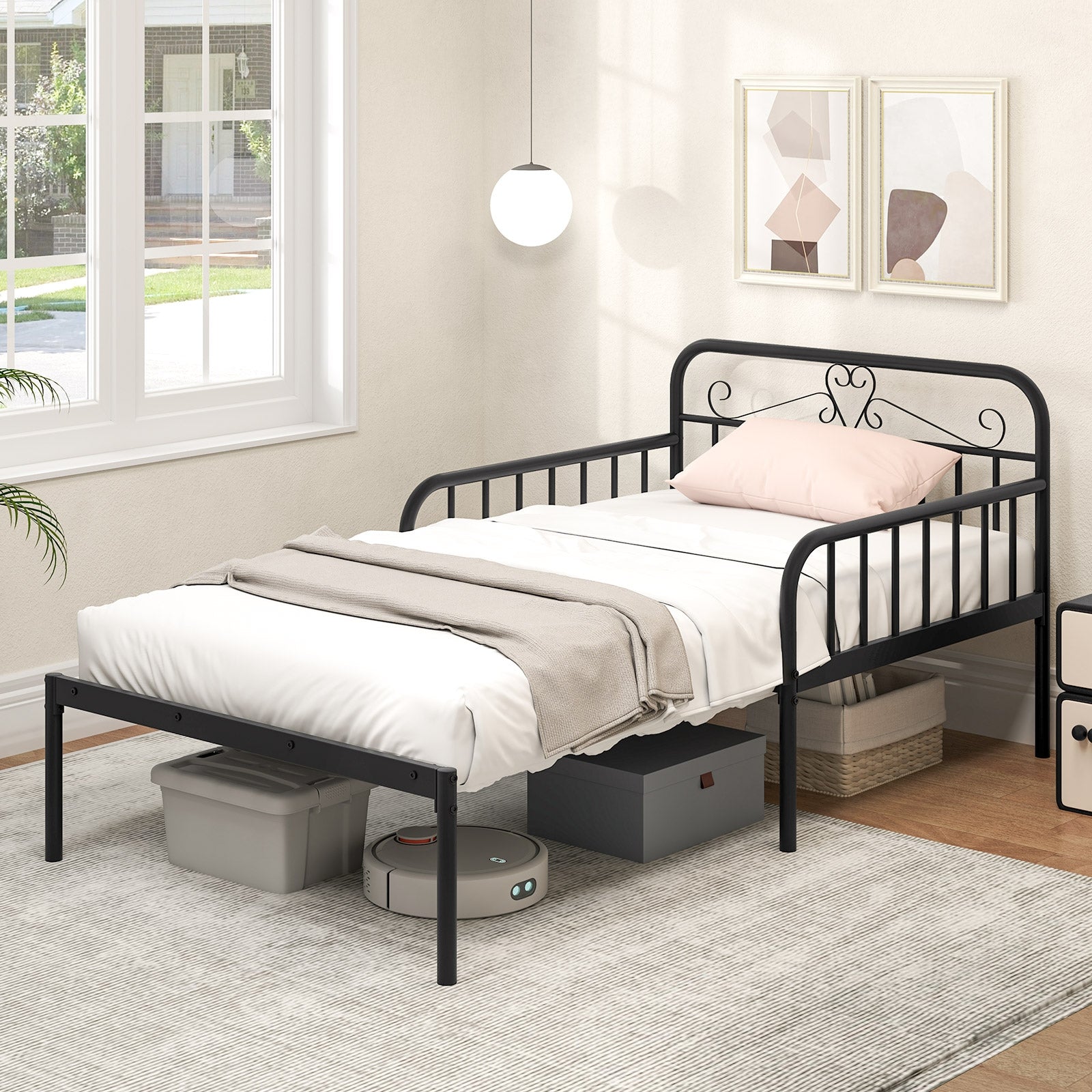 Extendable Metal Daybed To Twin Size, With Guardrails And Armrests, Black Bunk Bed Frame at Gallery Canada