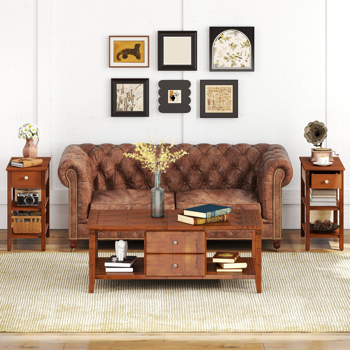 3-Tier Narrow End Table With Drawer, Storage Shelves, Brown End & Side Tables at Gallery Canada