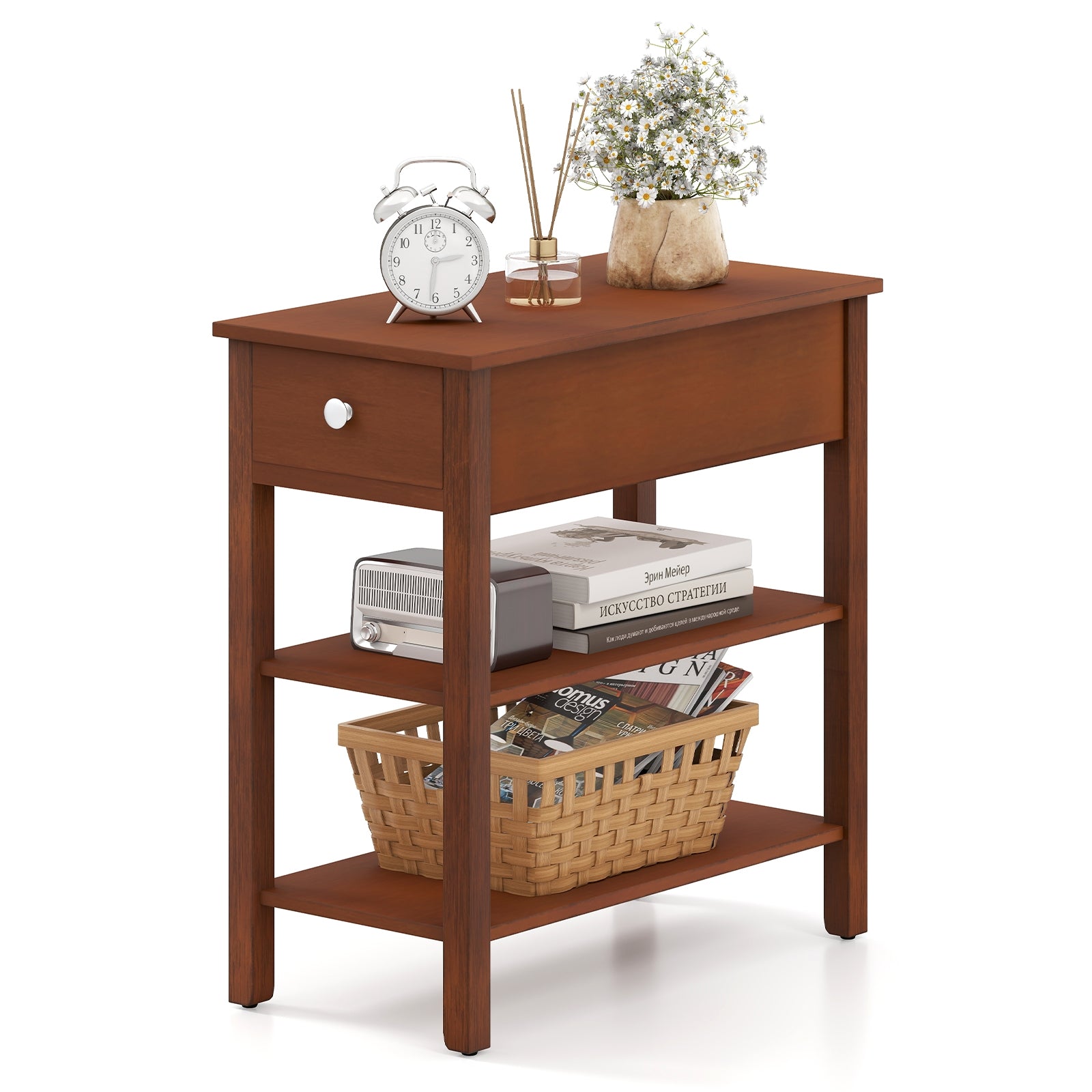3-Tier Narrow End Table With Drawer, Storage Shelves, Brown End & Side Tables at Gallery Canada