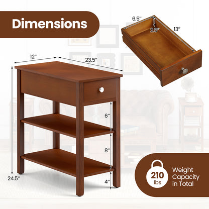 3-Tier Narrow End Table With Drawer, Storage Shelves, Brown End & Side Tables at Gallery Canada