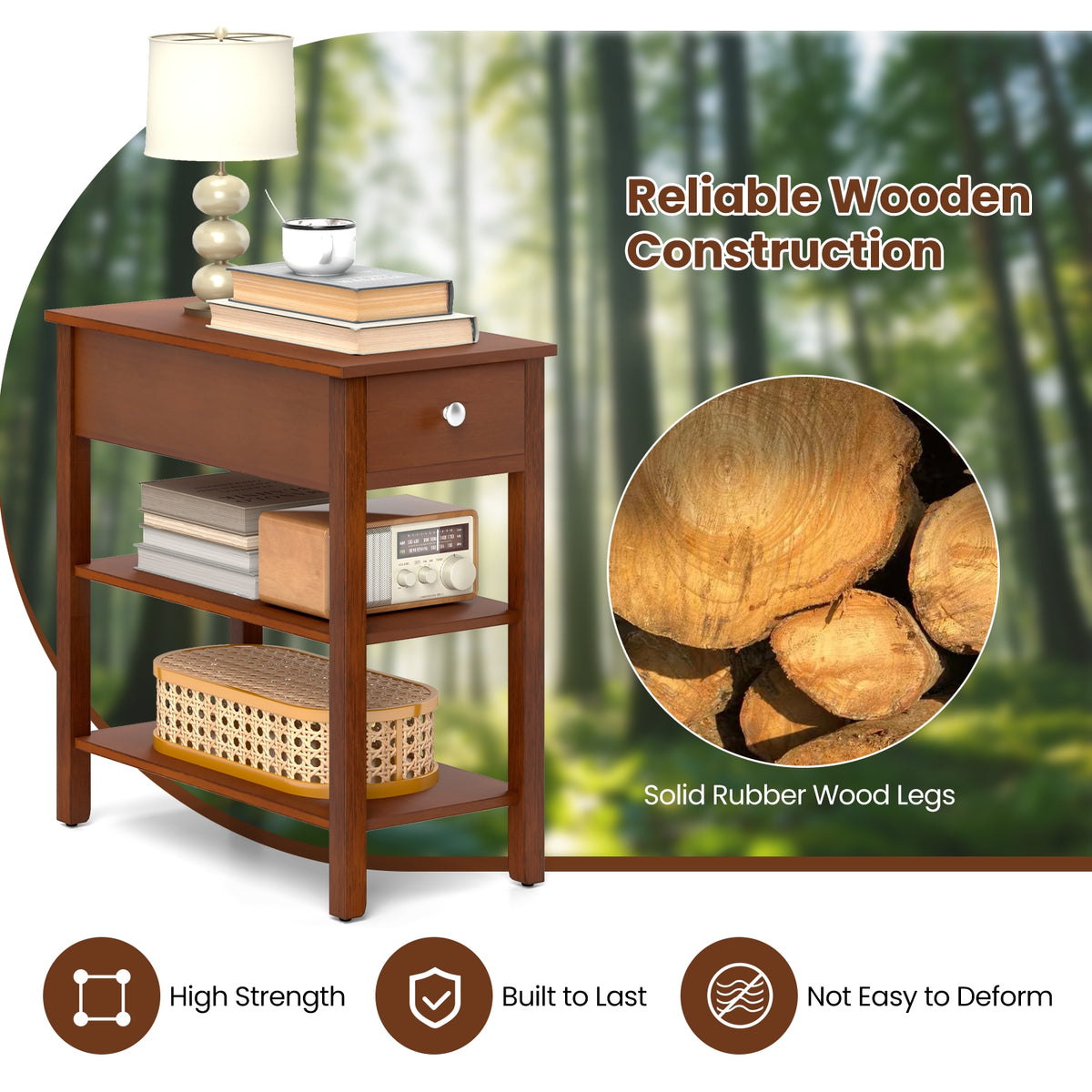 3-Tier Narrow End Table With Drawer, Storage Shelves, Brown End & Side Tables at Gallery Canada