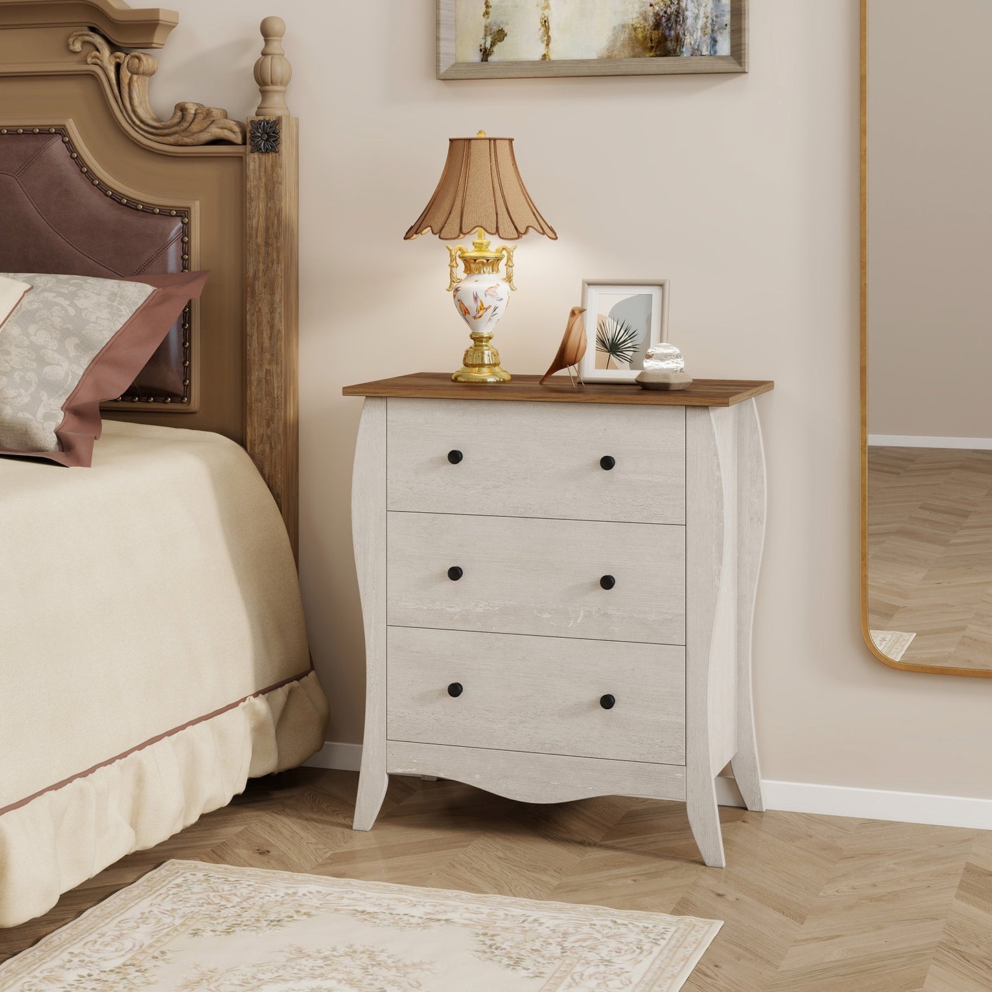 Bedroom Dresser, 3 Folding Fabric Drawers, Anti-Tipping Kit, Gray Nightstands at Gallery Canada