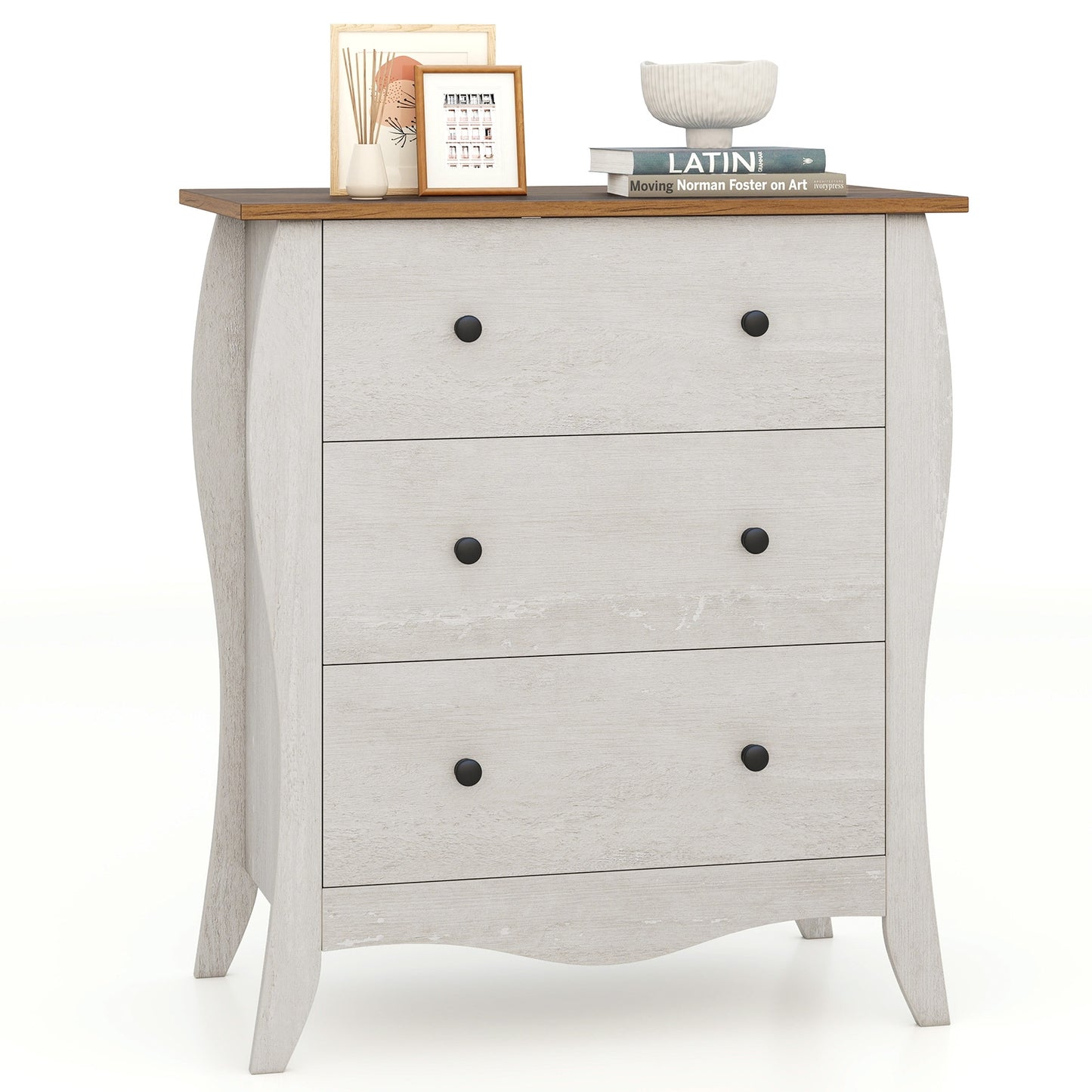 Bedroom Dresser, 3 Folding Fabric Drawers, Anti-Tipping Kit, Gray Nightstands Gray at Gallery Canada