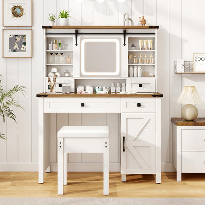 Makeup Vanity Desk With Mirror, 3-Color Dimmable LED Lights, White Makeup Vanities at Gallery Canada
