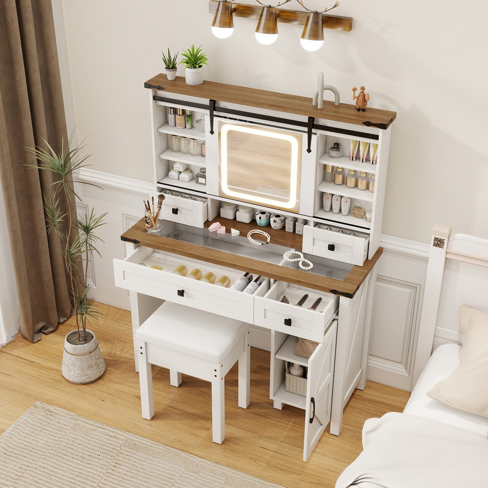 Makeup Vanity Desk With Mirror, 3-Color Dimmable LED Lights, White Makeup Vanities at Gallery Canada