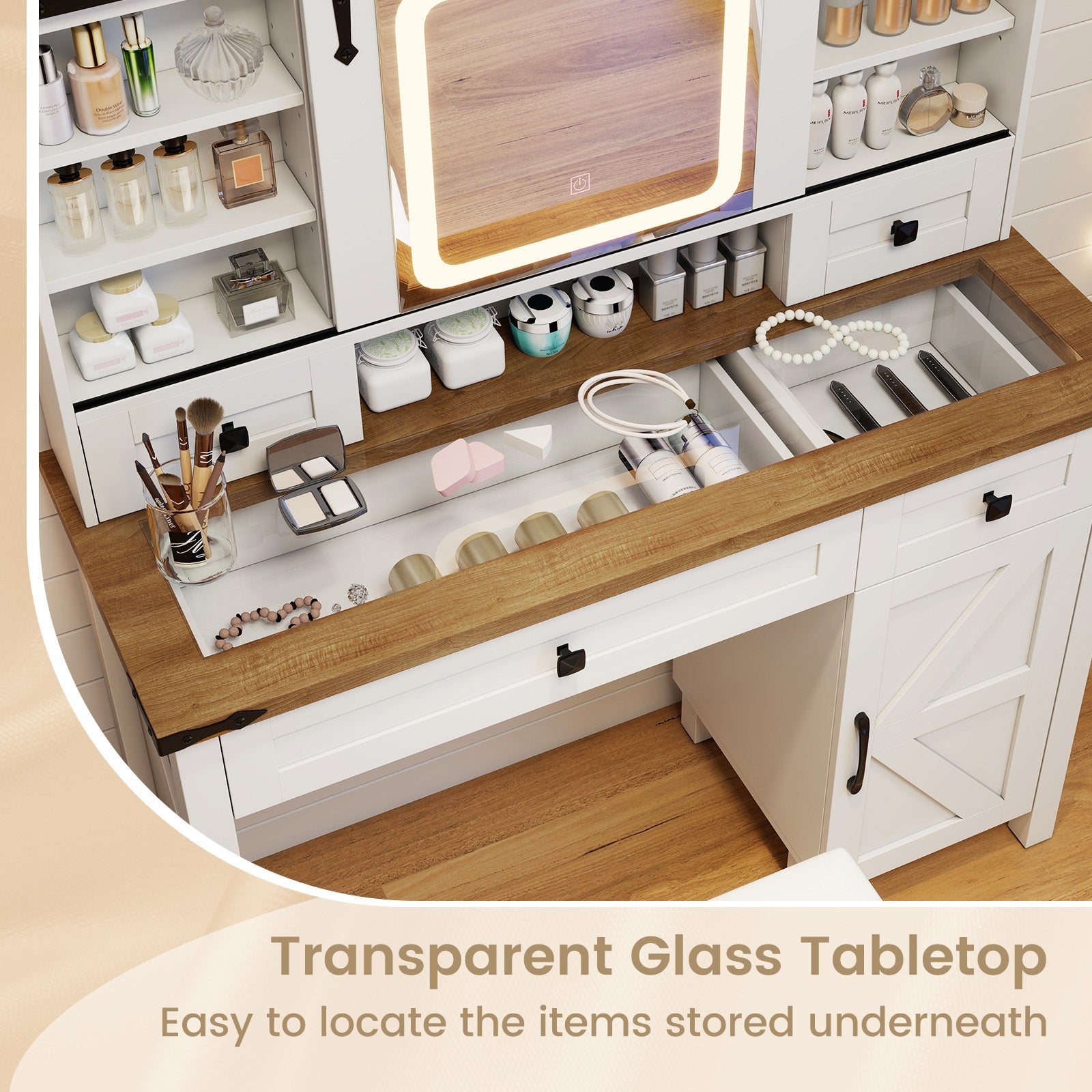 Makeup Vanity Desk With Mirror, 3-Color Dimmable LED Lights, White Makeup Vanities at Gallery Canada
