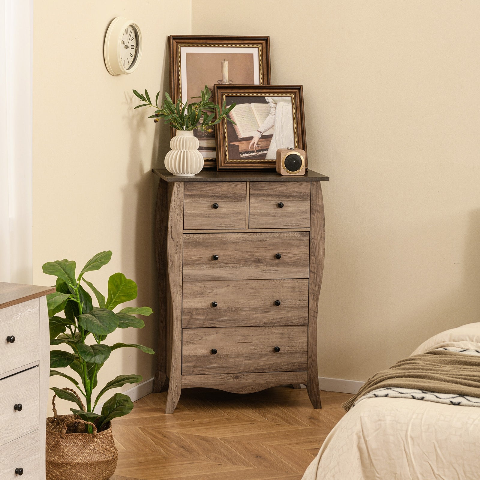 Closet Storage Organizer, 5 Fabric Drawers, Anti-Tipping Kit, Brown Nightstands at Gallery Canada