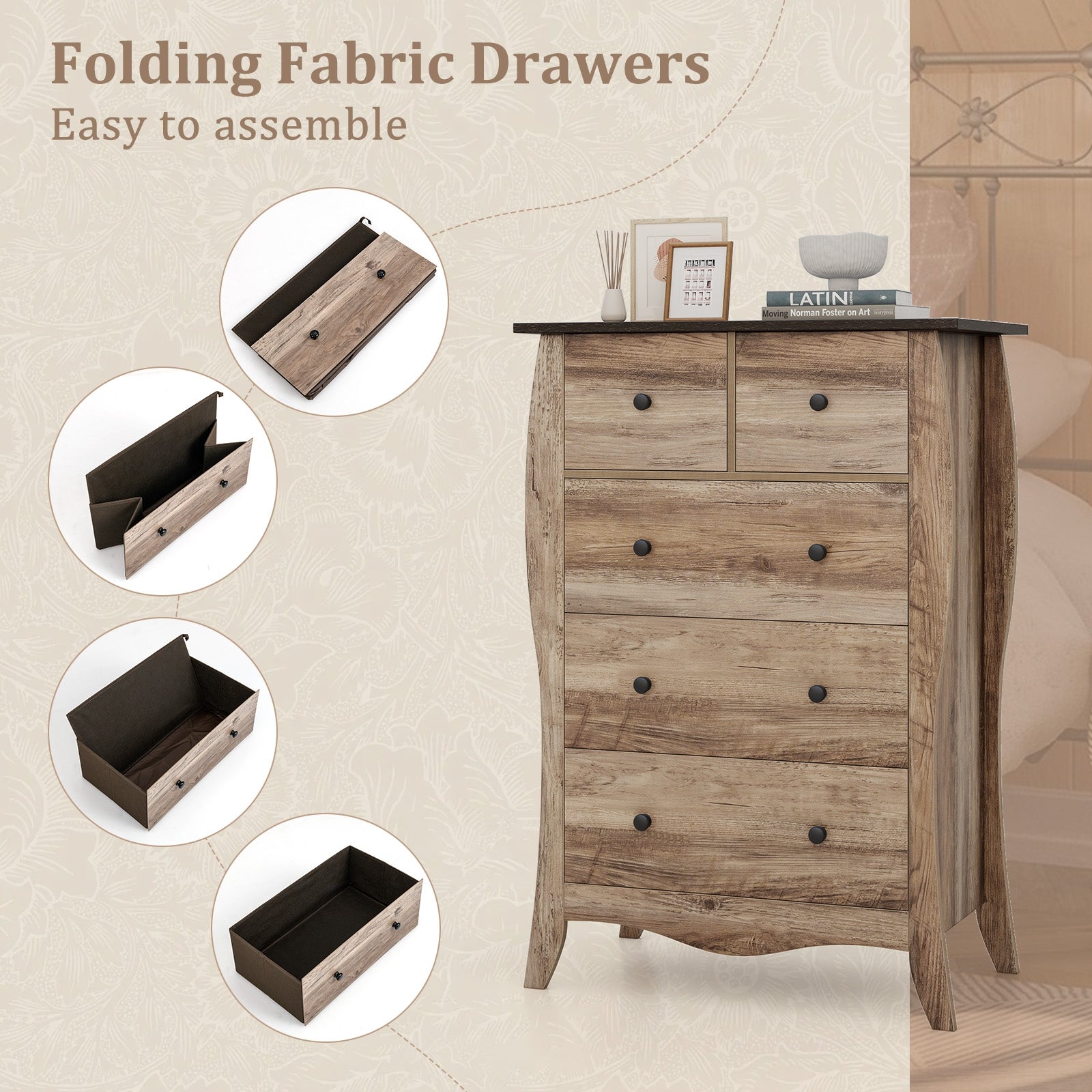 Closet Storage Organizer, 5 Fabric Drawers, Anti-Tipping Kit, Brown Nightstands at Gallery Canada