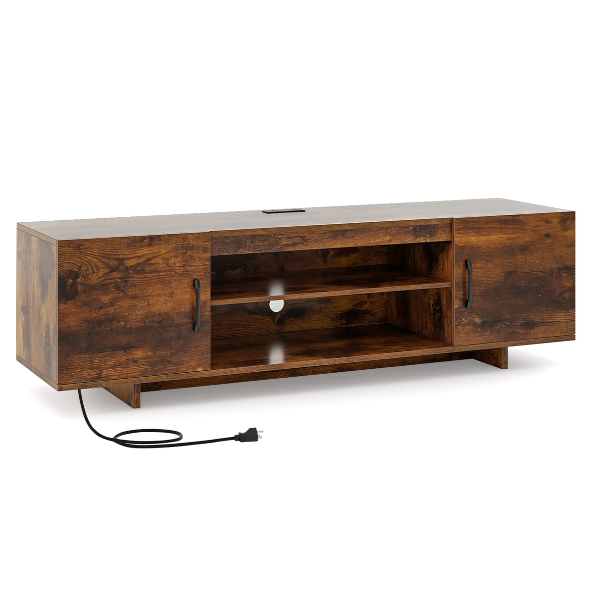 TV Stand With Power Outlet, 2 Cable Holes, 65 Inch, Rustic Brown Entertainment Centers & TV Stands at Gallery Canada