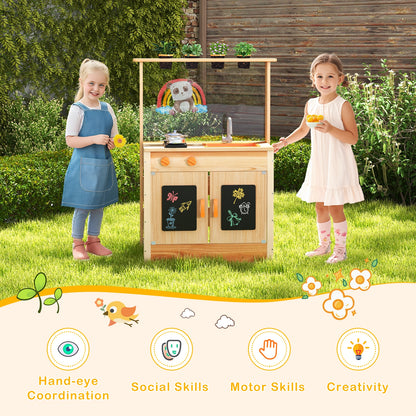 Kids Mud Kitchen Playset, Fir Wood, Planting Pots, Blackboards, Natural Play Kitchen Sets at Gallery Canada