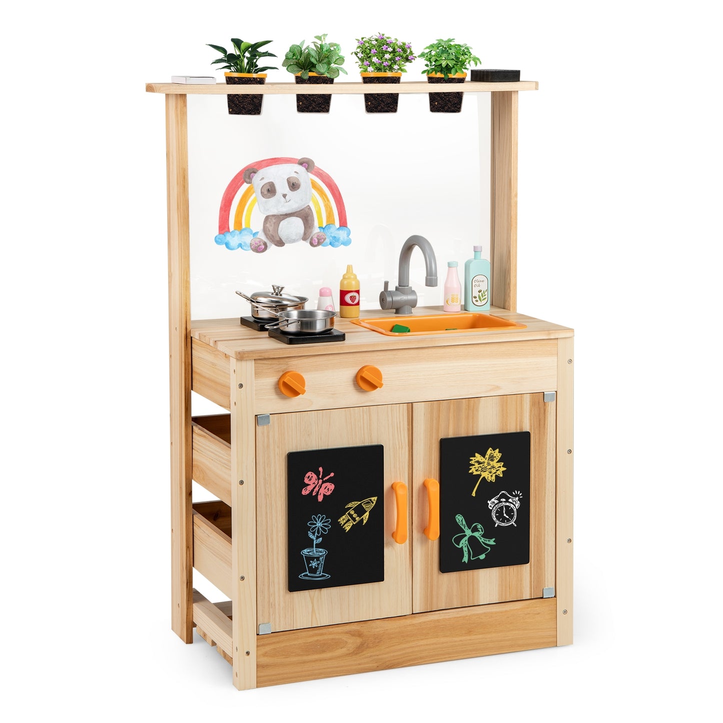 Kids Mud Kitchen Playset, Fir Wood, Planting Pots, Blackboards, Natural Play Kitchen Sets Natural at Gallery Canada