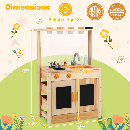 Kids Mud Kitchen Playset, Fir Wood, Planting Pots, Blackboards, Natural Play Kitchen Sets at Gallery Canada