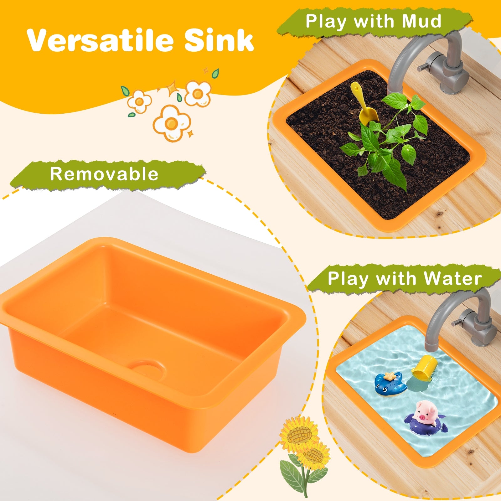 Kids Mud Kitchen Playset, Fir Wood, Planting Pots, Blackboards, Natural Play Kitchen Sets at Gallery Canada