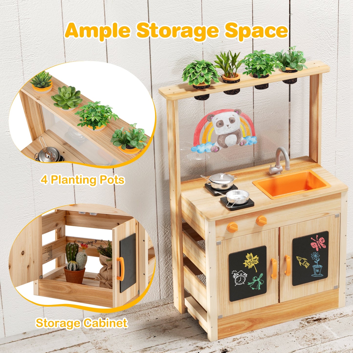 Kids Mud Kitchen Playset, Fir Wood, Planting Pots, Blackboards, Natural Play Kitchen Sets at Gallery Canada
