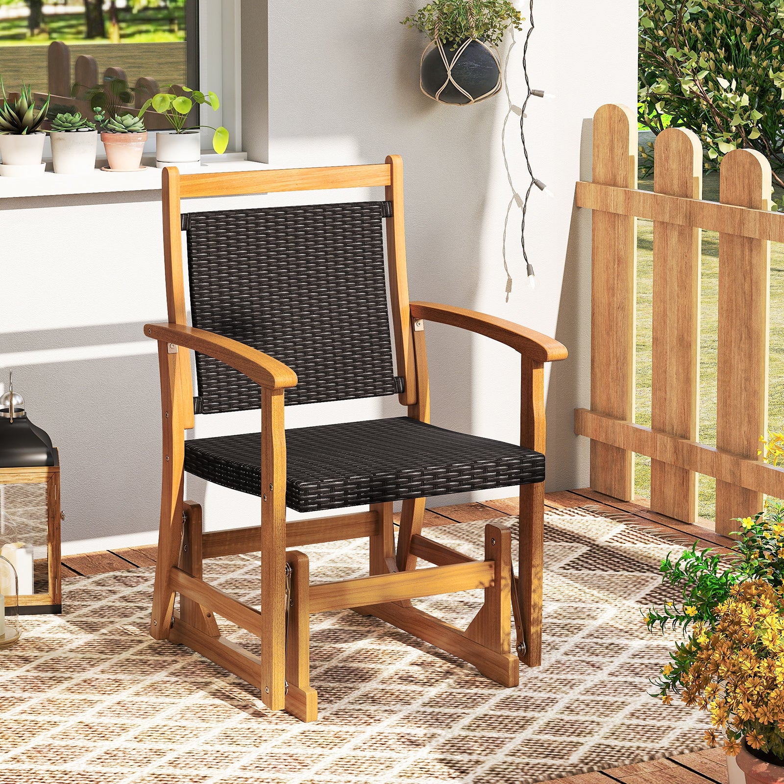 Patio Rattan Glider Chair, Acacia Wood Frame, Brown Patio Rocking Chairs & Gliders at Gallery Canada