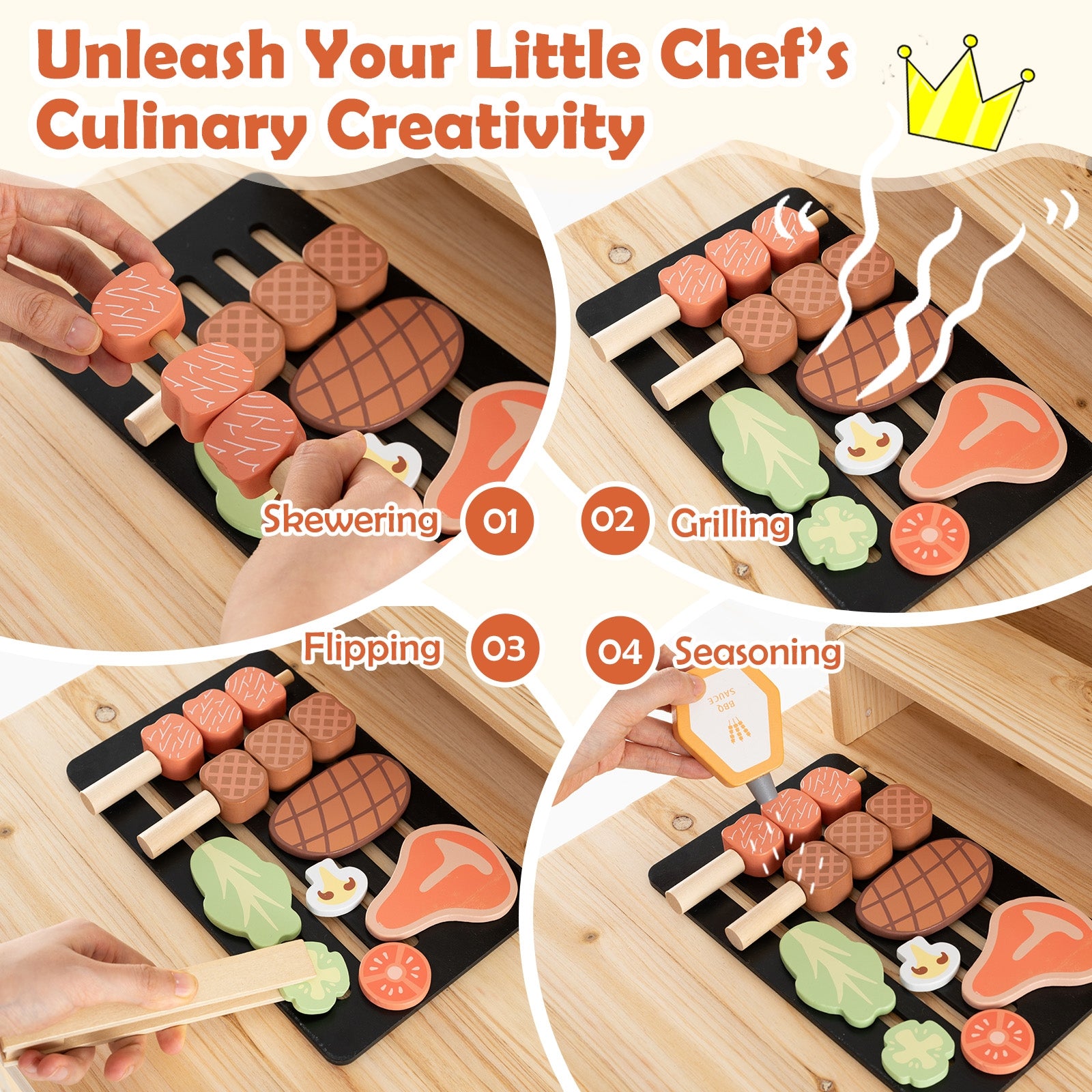 Wooden Barbecue Grill Playset, Play Food, Open Shelves, Natural Play Kitchen Sets at Gallery Canada