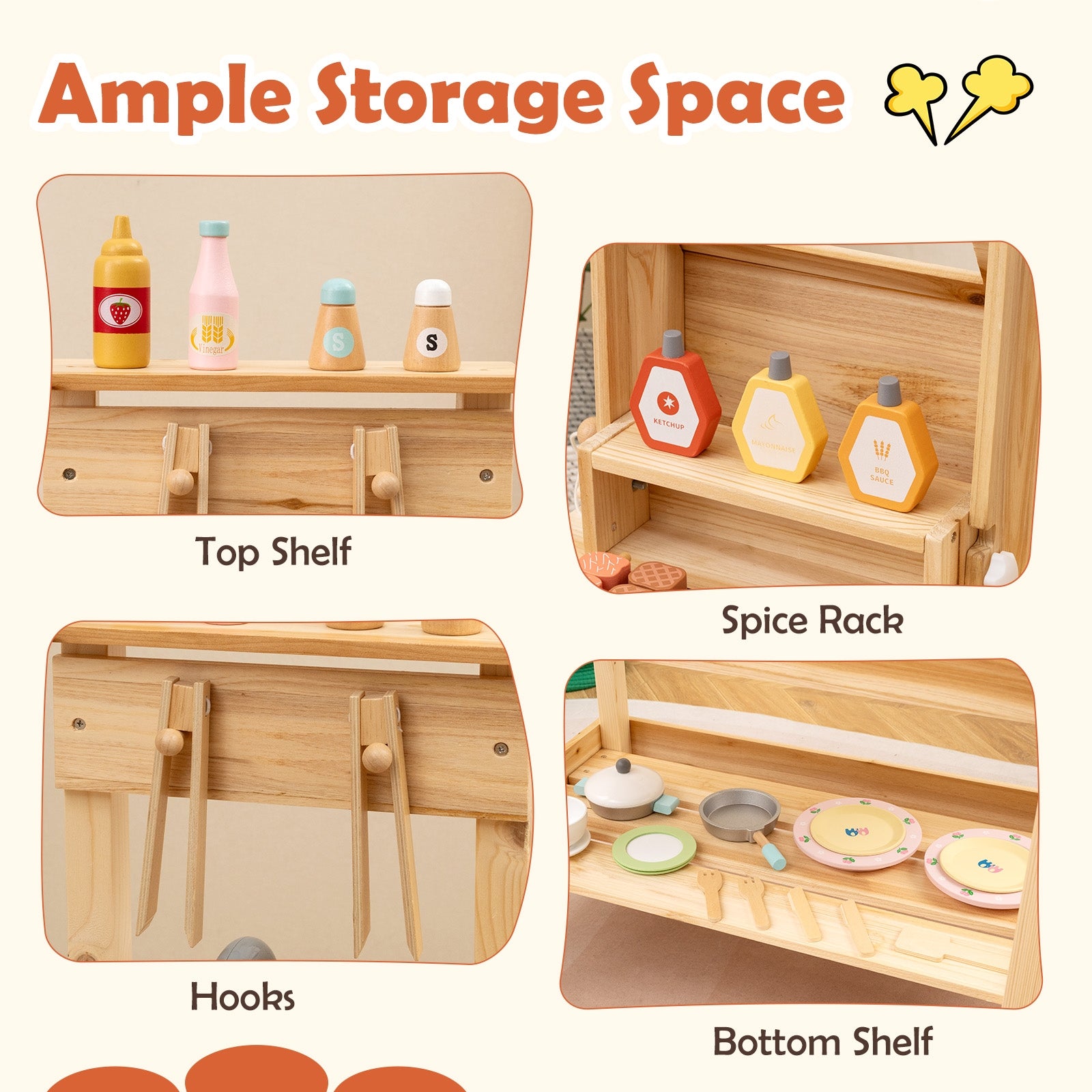 Wooden Barbecue Grill Playset, Play Food, Open Shelves, Natural Play Kitchen Sets at Gallery Canada
