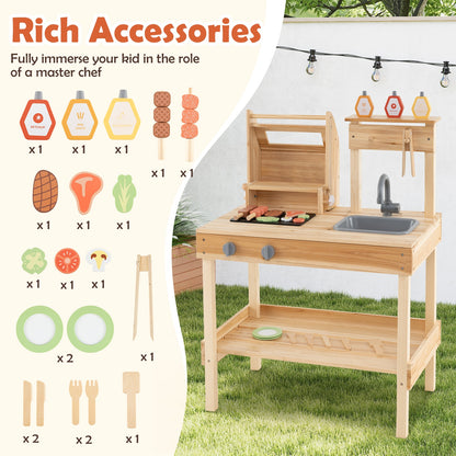 Wooden Barbecue Grill Playset, Play Food, Open Shelves, Natural Play Kitchen Sets at Gallery Canada