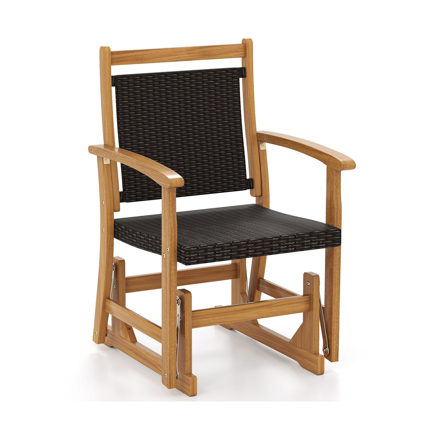 Patio Rattan Glider Chair, Acacia Wood Frame, Brown Patio Rocking Chairs & Gliders at Gallery Canada