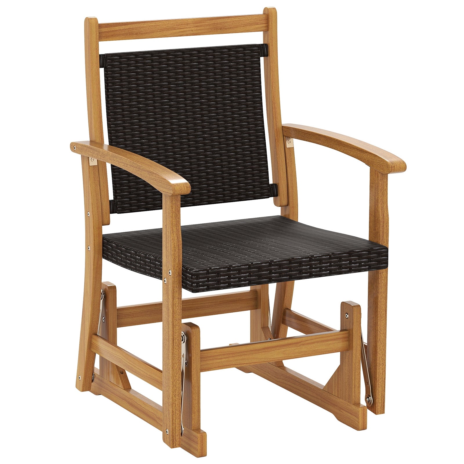 Patio Rattan Glider Chair, Acacia Wood Frame, Brown Patio Rocking Chairs & Gliders at Gallery Canada