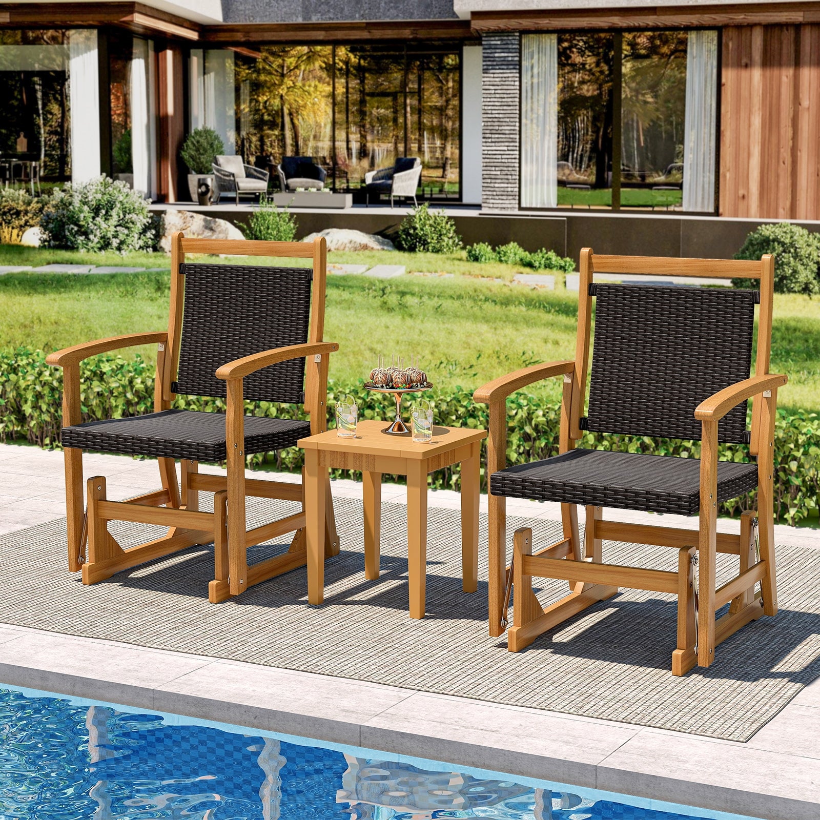 Patio Rattan Glider Chair, Acacia Wood Frame, Brown Patio Rocking Chairs & Gliders at Gallery Canada