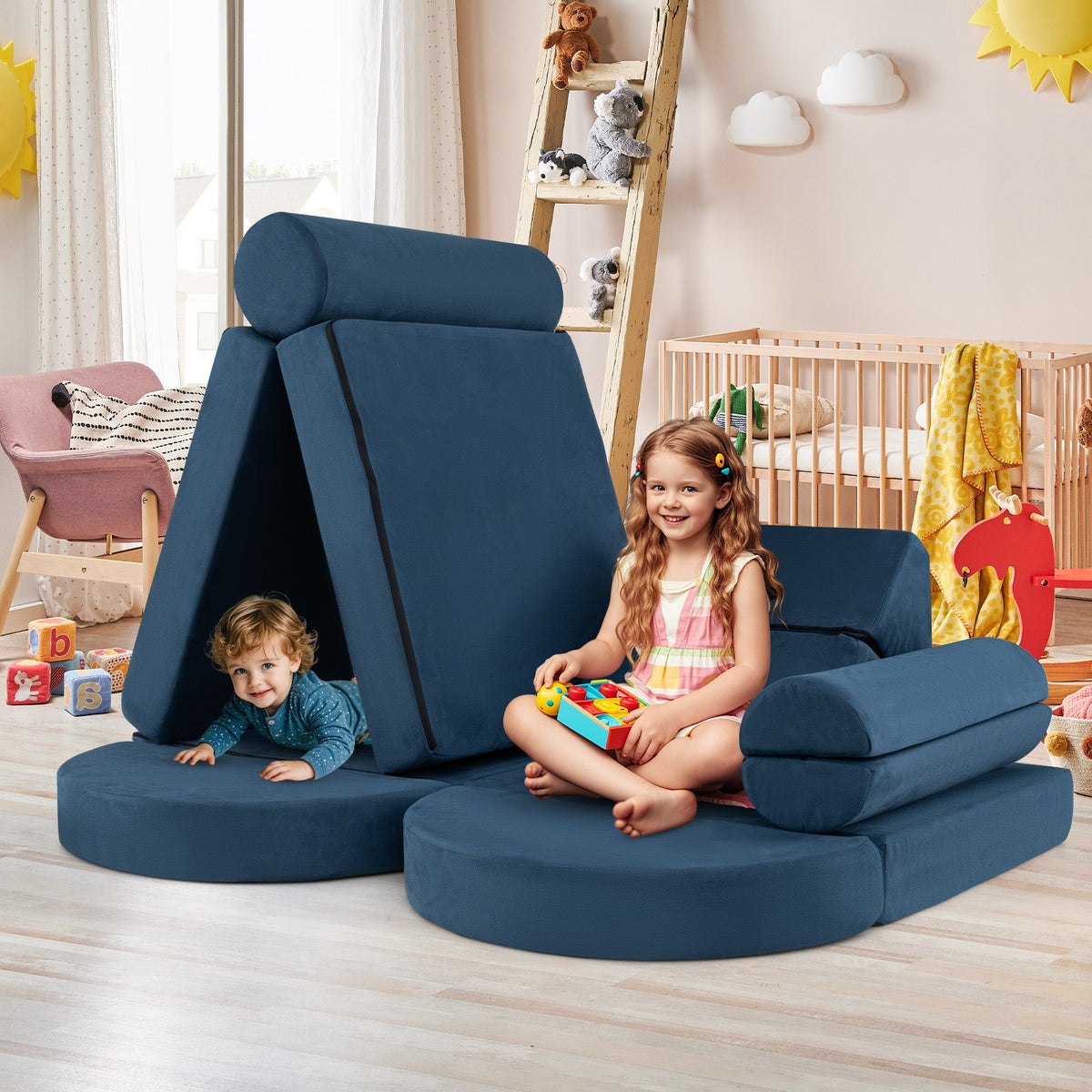 Modular Kids Play Couch, 13 Pieces, Blue Kids Chairs & Seating at Gallery Canada