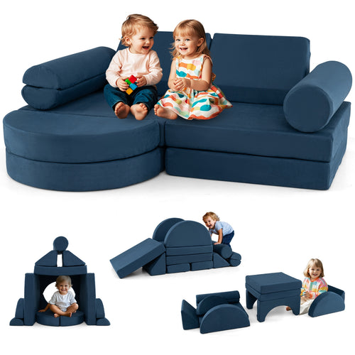 Modular Kids Play Couch, 13 Pieces, Blue