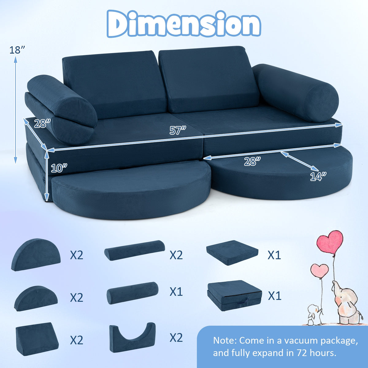 Modular Kids Play Couch, 13 Pieces, Blue Kids Chairs & Seating at Gallery Canada