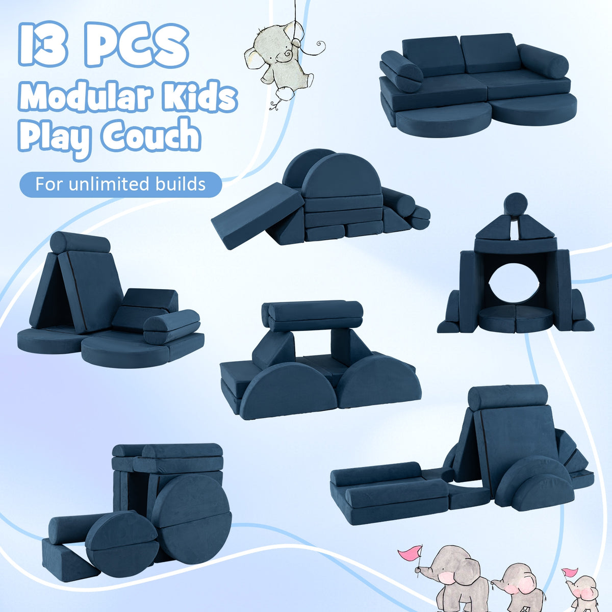 Modular Kids Play Couch, 13 Pieces, Blue Kids Chairs & Seating at Gallery Canada
