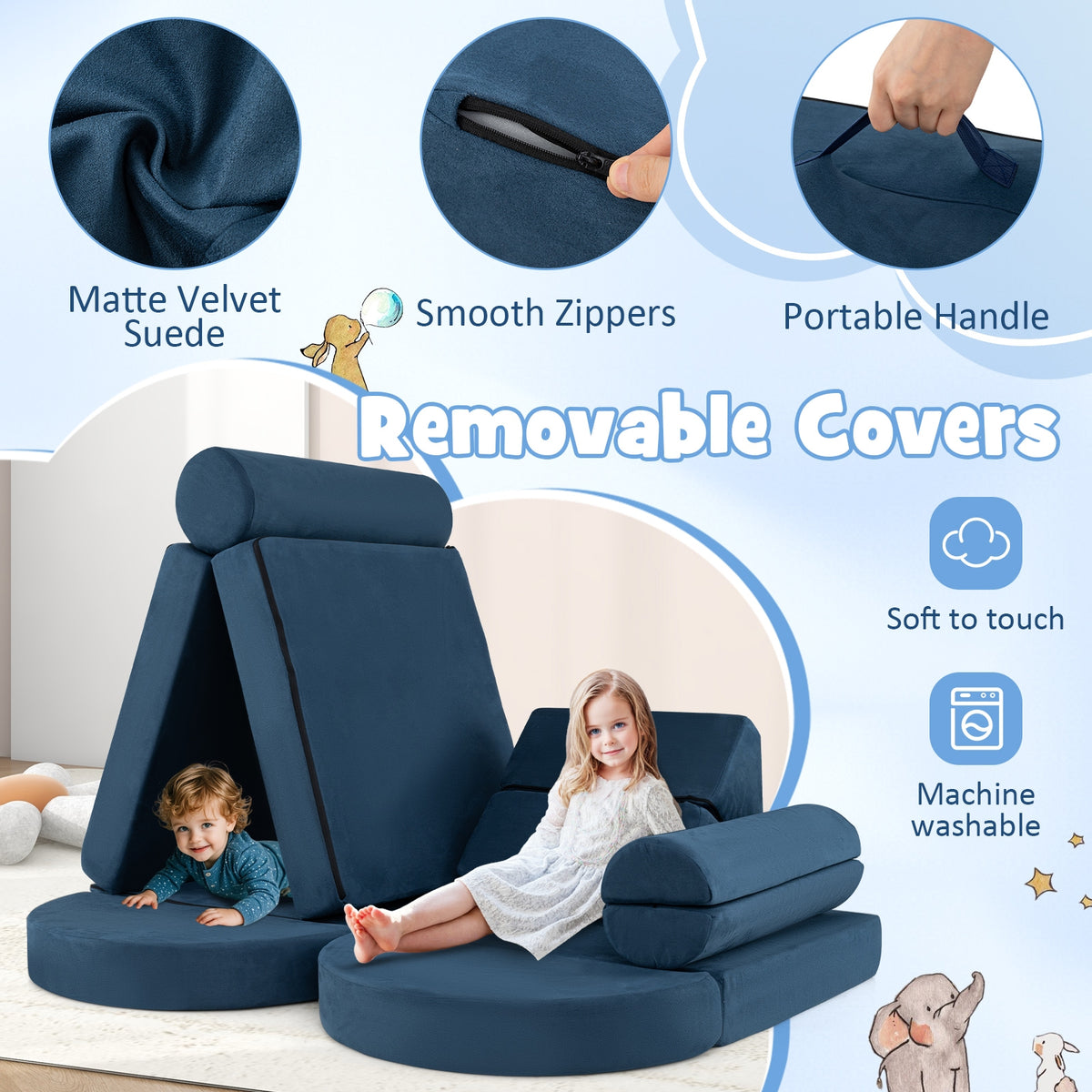 Modular Kids Play Couch, 13 Pieces, Blue Kids Chairs & Seating at Gallery Canada