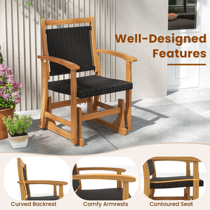 Patio Rattan Glider Chair, Acacia Wood Frame, Brown Patio Rocking Chairs & Gliders at Gallery Canada
