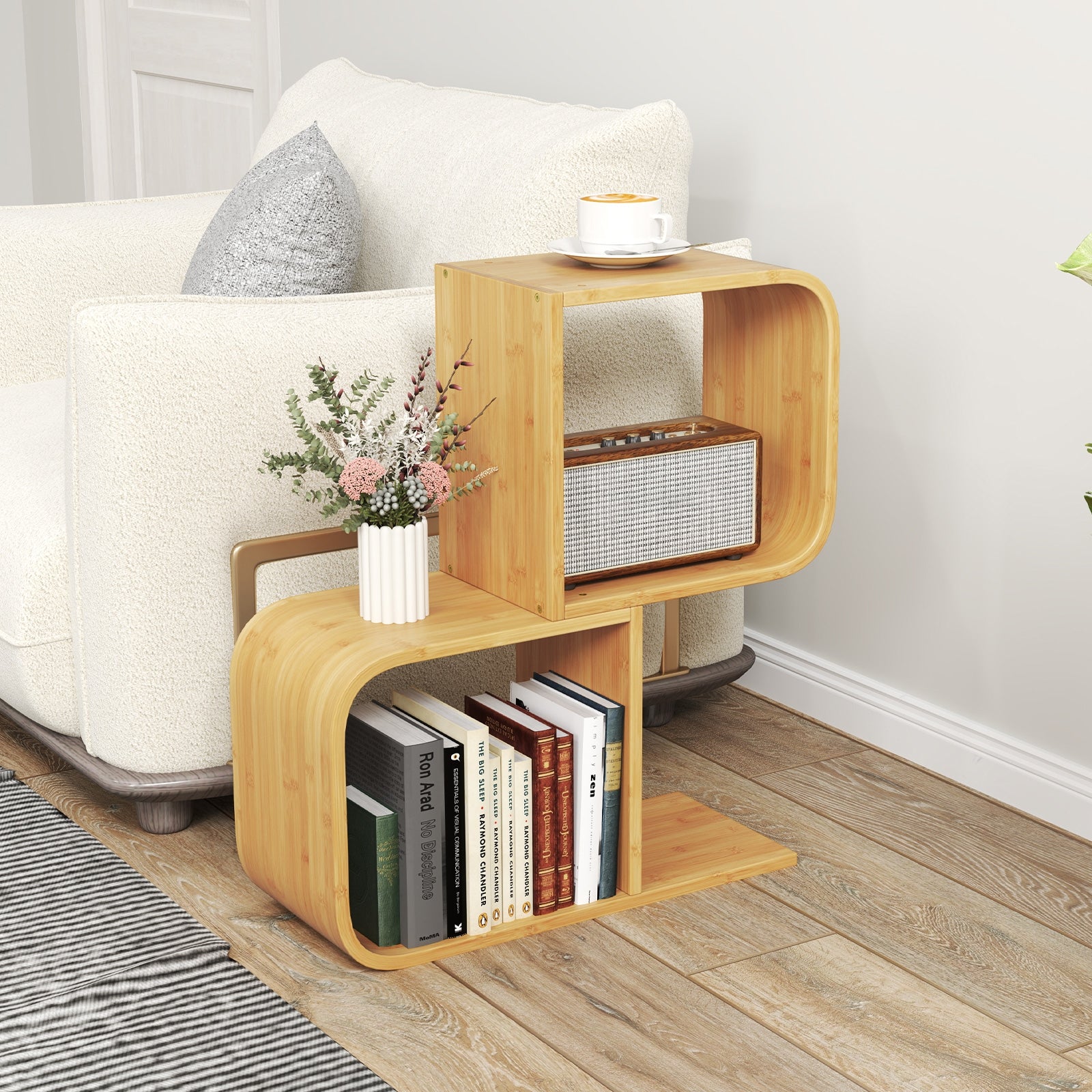 2-Tier S-Shaped Bamboo Bookcase, 2 Open Cubes, Natural Bookcases at Gallery Canada