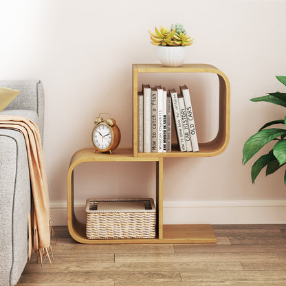 2-Tier S-Shaped Bamboo Bookcase, 2 Open Cubes, Natural Bookcases at Gallery Canada
