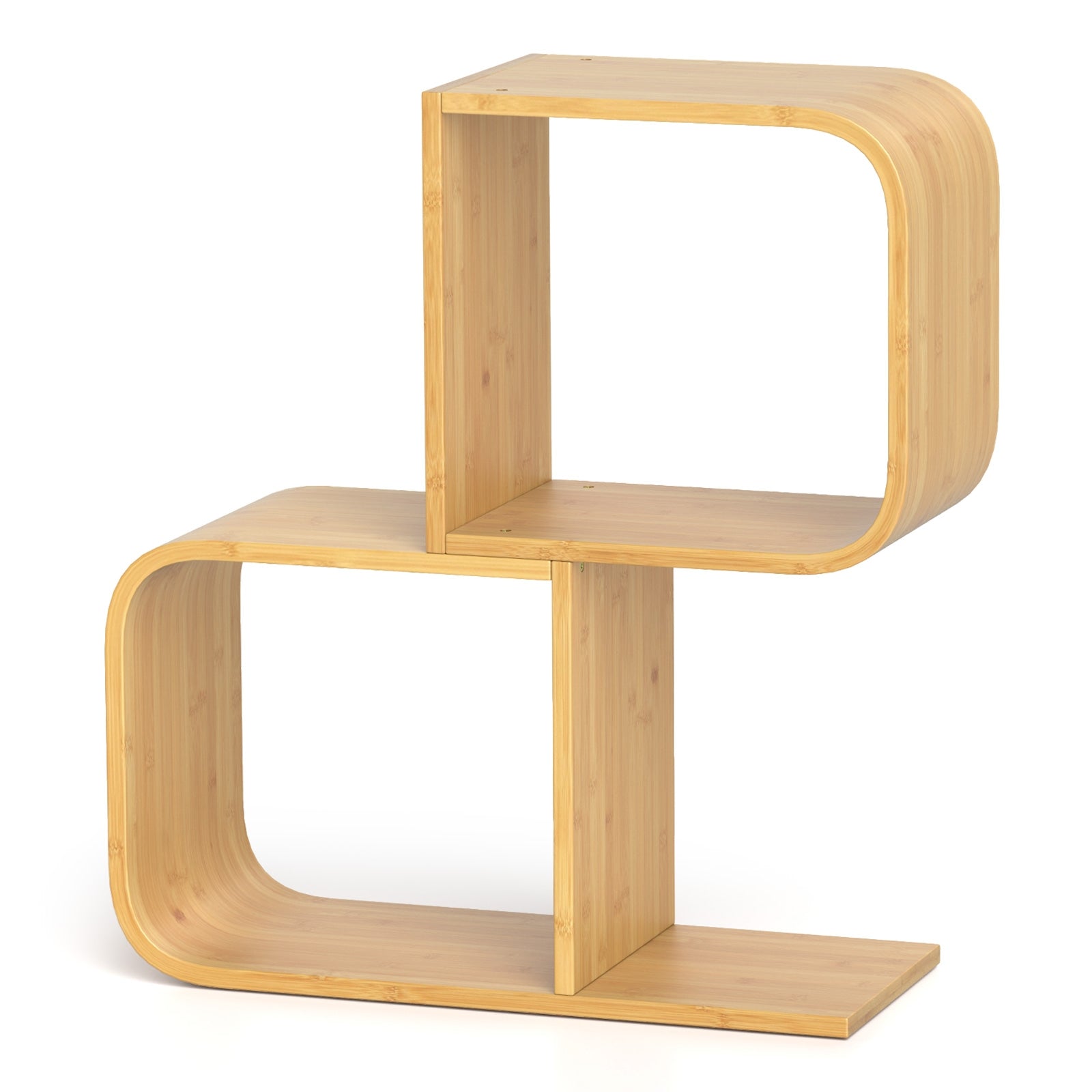 2-Tier S-Shaped Bamboo Bookcase, 2 Open Cubes, Natural Bookcases Natural at Gallery Canada