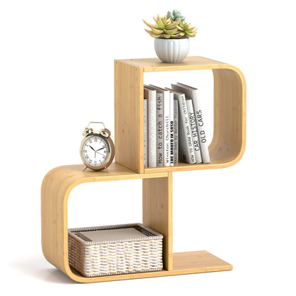 2-Tier S-Shaped Bamboo Bookcase, 2 Open Cubes, Natural Bookcases at Gallery Canada