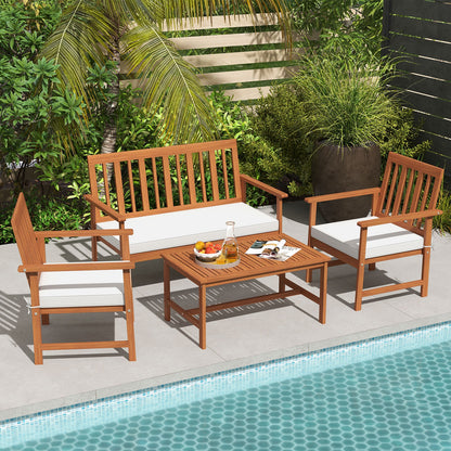 4 Piece Acacia Wood Furniture Set, White Patio Conversation Sets at Gallery Canada