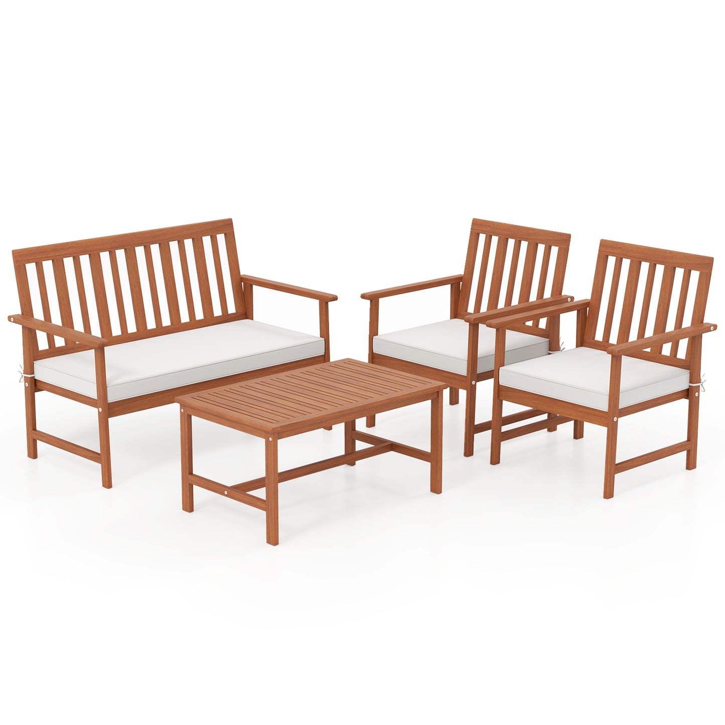4 Piece Acacia Wood Furniture Set, White Patio Conversation Sets White at Gallery Canada