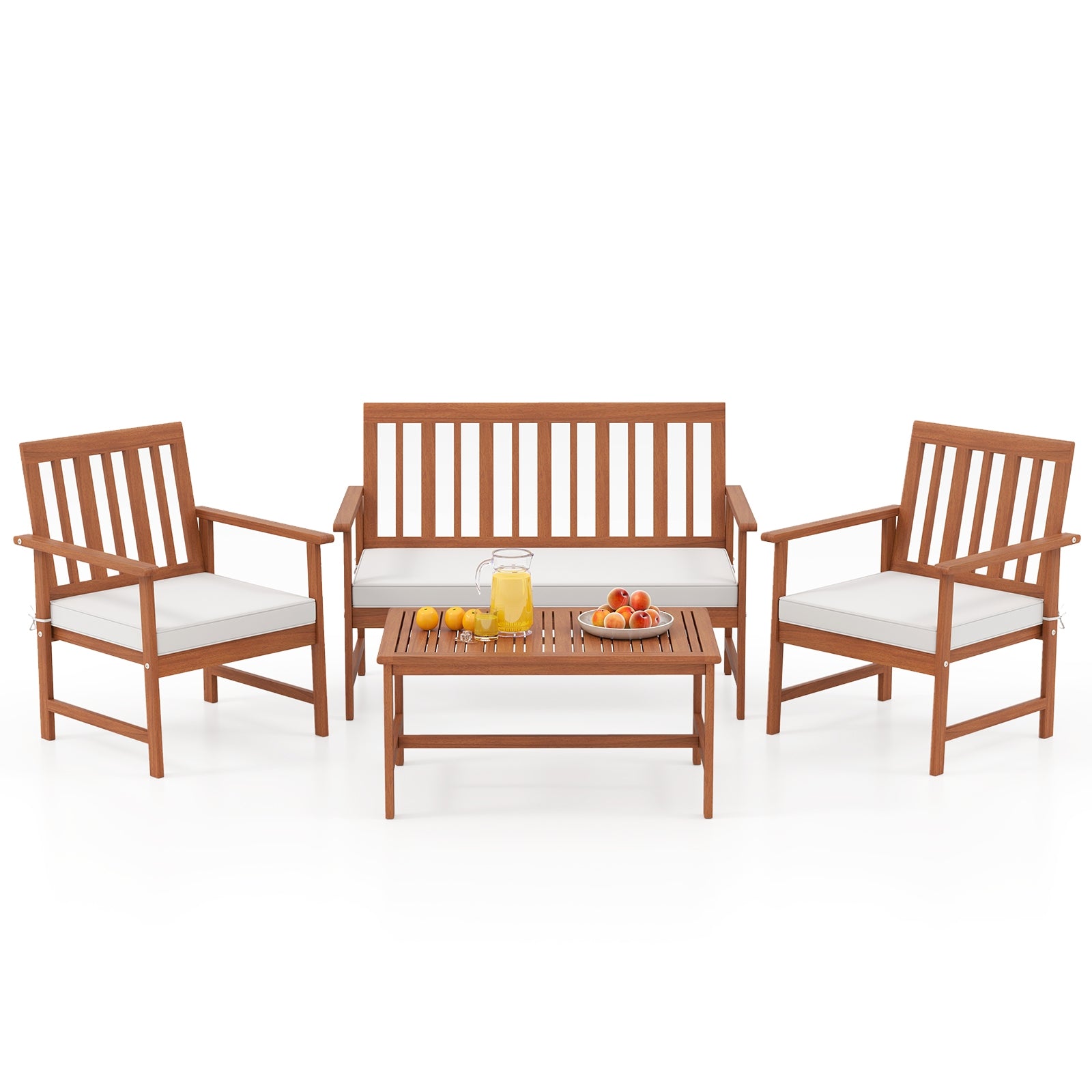 4 Piece Acacia Wood Furniture Set, White Patio Conversation Sets at Gallery Canada
