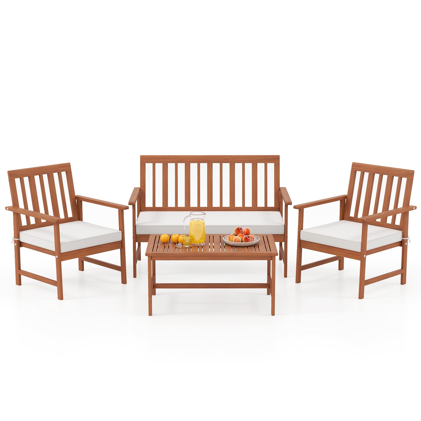 4 Piece Acacia Wood Furniture Set, White Patio Conversation Sets at Gallery Canada