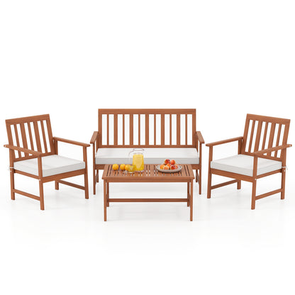 4 Piece Acacia Wood Furniture Set, White Patio Conversation Sets at Gallery Canada