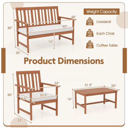 4 Piece Acacia Wood Furniture Set, White Patio Conversation Sets at Gallery Canada