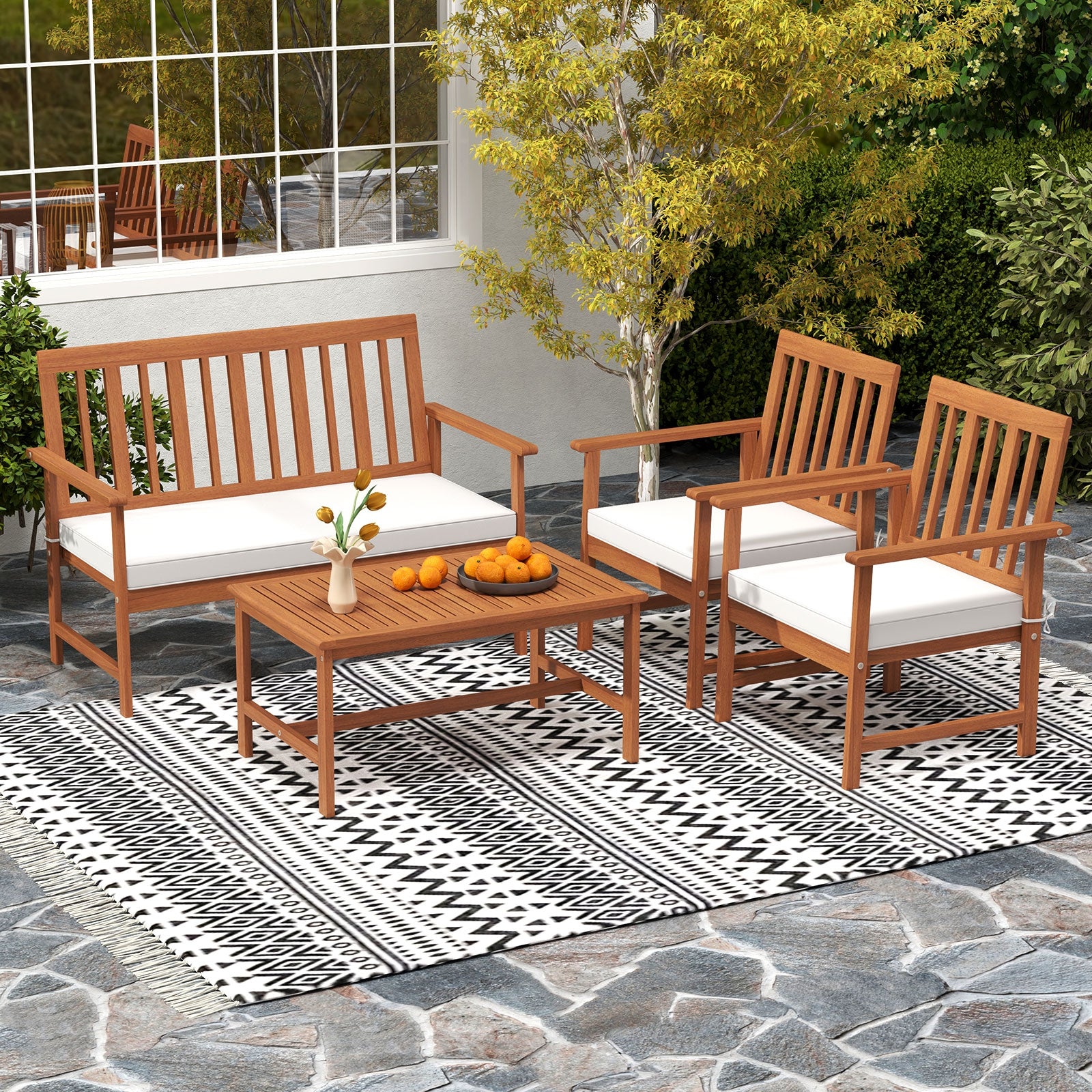 4 Piece Acacia Wood Furniture Set, White Patio Conversation Sets at Gallery Canada