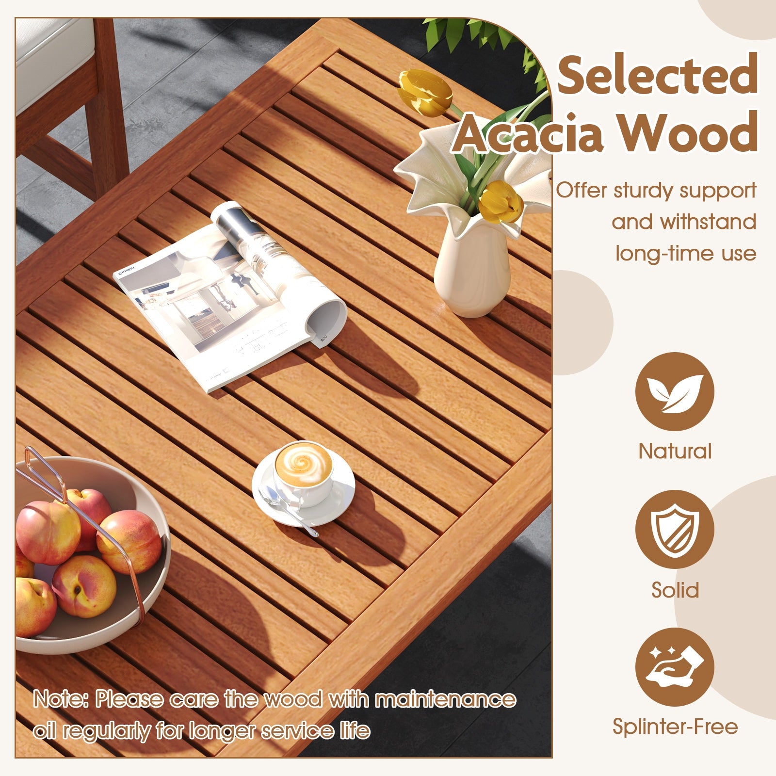 4 Piece Acacia Wood Furniture Set, White Patio Conversation Sets at Gallery Canada