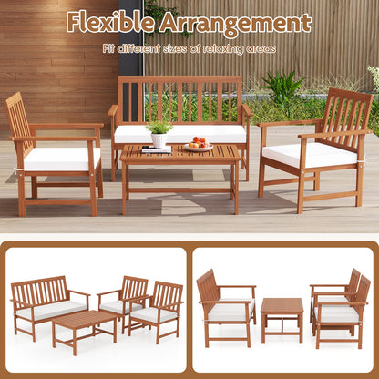 4 Piece Acacia Wood Furniture Set, White Patio Conversation Sets at Gallery Canada