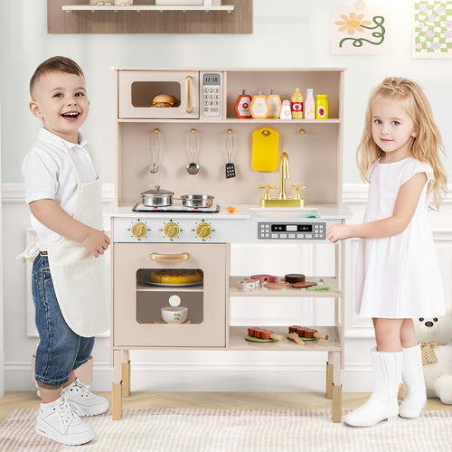 Adjustable Play Kitchen With Microwave, Lights, Sounds, Pink