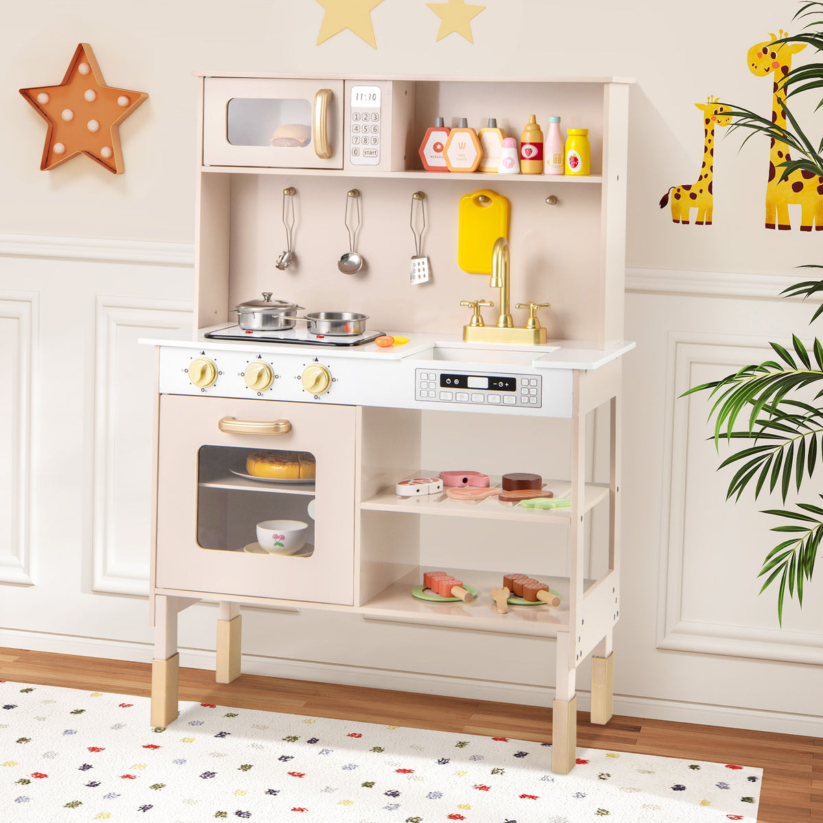 Adjustable Play Kitchen With Microwave, Lights, Sounds, Pink Play Kitchen Sets at Gallery Canada