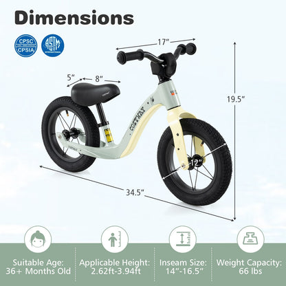 12-Inch Balance Bike, Adjustable Seat, Rotatable Handlebar, Green Balance Bikes at Gallery Canada