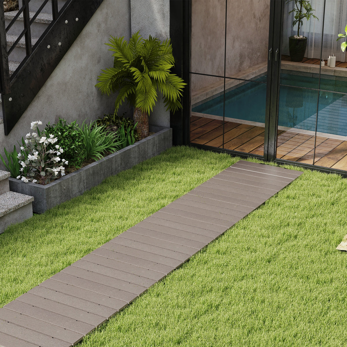 8 Ft Outdoor Garden Pathway, Metal Wire Connection, Gray Outdoor Decor at Gallery Canada