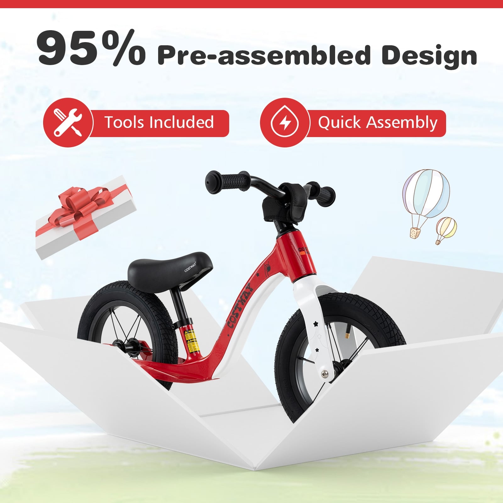 12-Inch Balance Bike, Adjustable Seat, Rotatable Handlebar, Red Balance Bikes at Gallery Canada