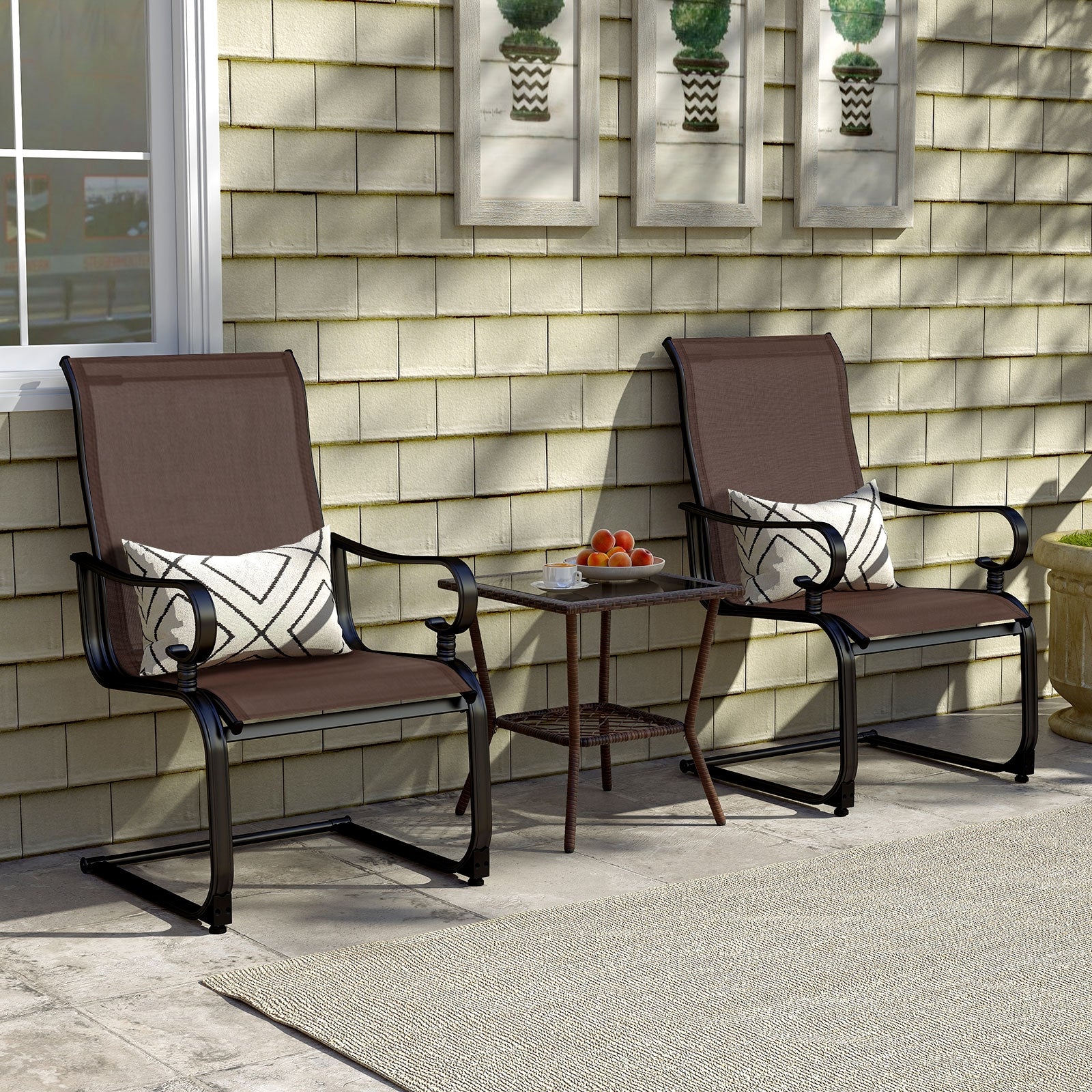 Set Of 2 Patio Chairs, Quick-Drying Breathable Fabric, Brown Patio Dining Chairs at Gallery Canada